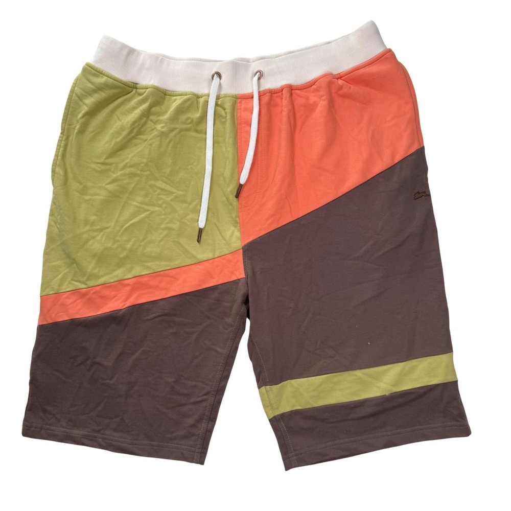 A. Tiziano Mens Colorblock Cotton Shorts 2X Orange Green Brown‎ Drawstring Logo